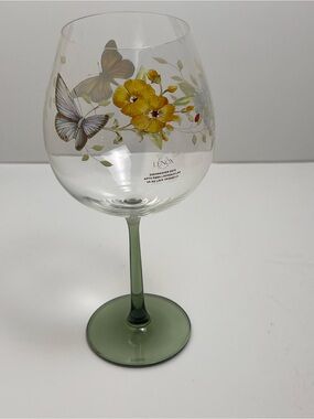 Lenox Butterfly Meadow Balloon Wine Glass Green Stem Not Used